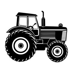 A black silhouette of a classic farm tractor vector illustration isolated on transparent background