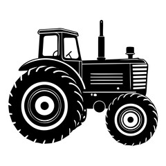 A black silhouette of a classic farm tractor vector illustration isolated on transparent background