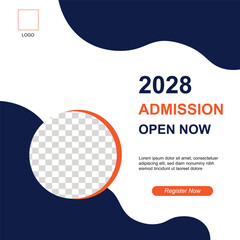  Modern blue and white social media post template for school, college, or university enrollment. Apply and register today!