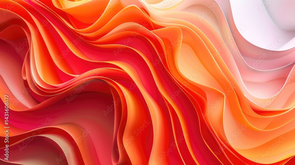 Poster flowing abstract pattern with pink and orange gradients. digital artwork of red and orange cibrant c