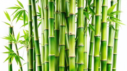 Fresh Green Bamboo Branches Isolated on White Background - High-Resolution Stock Photo