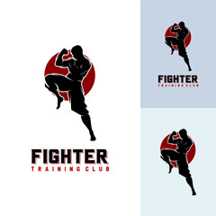 Silhouette of a muscular boxer logo design template