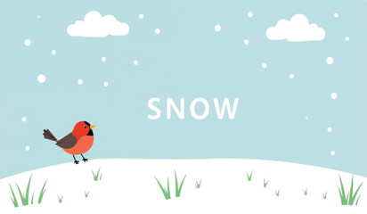 Cute Winter Bird in Snow Scene, Snowy Landscape Illustration, winter vector desing , winter  bird vector , sonw scene vector design illustration 

