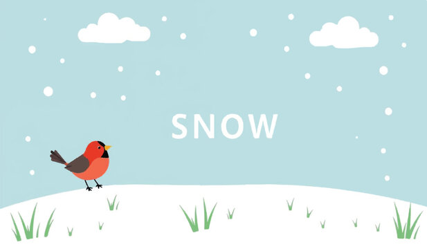 Cute Winter Bird in Snow Scene, Snowy Landscape Illustration, winter vector desing , winter  bird vector , sonw scene vector design illustration 

