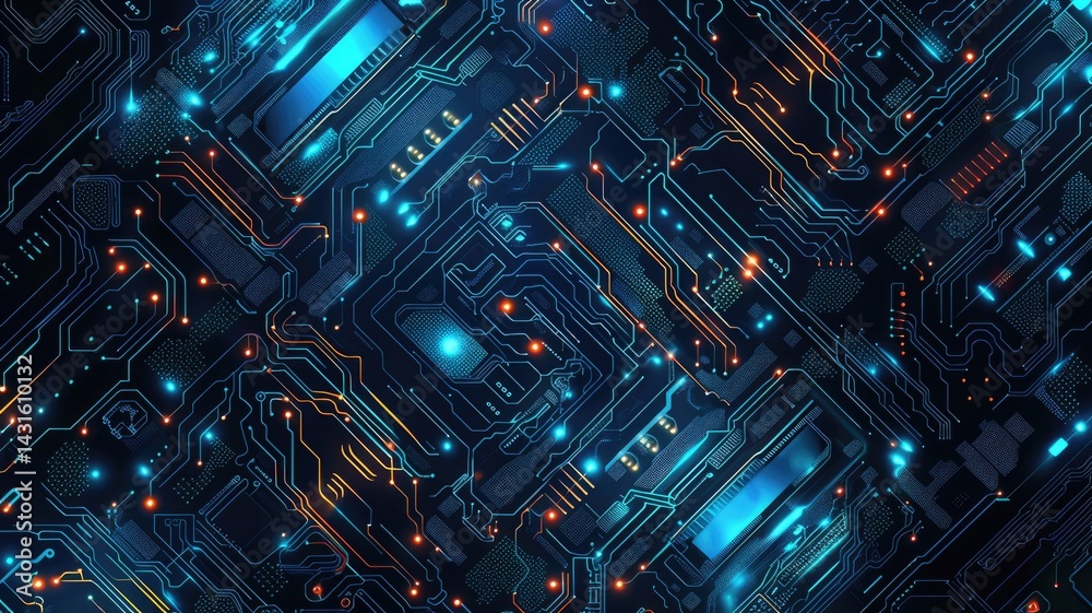 Fototapete abstract picture chip on complex circuit with digital technology style design and the electric light