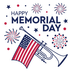 Obraz premium Happy Memorial Day Illustration with Trumpet and American Flag