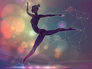 Silhouette of a woman gymnast jumping art. Artistic gymnastics illustration. Sport, dance, stretching, ballet, splits.	