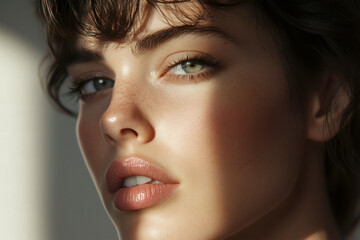 Close-up of a woman's face in sunlight.