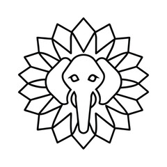 elephant head center mandala radial line art vector