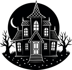Fototapeta premium Haunted House With Glowing Windows
