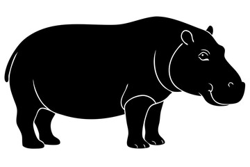Obraz premium Hippo silhouette vector design african animal illustration isolated on white background, hippo, hippopotamus, silhouette, vector, illustration, animal, mammal, wildlife, africa, african, wild, nature