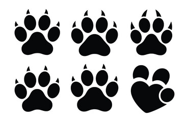 Fototapeta premium Different paw print shapes in black vector artwork