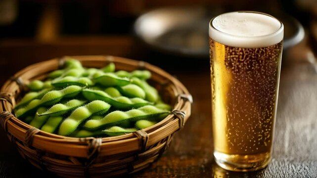 居酒屋の雰囲気漂う枝豆とビールの組み合わせ