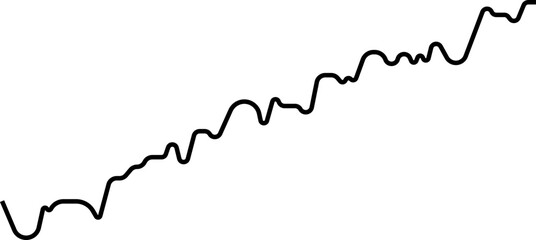 Wavy rounded graph with upward and angular movement shaped like an arrow in a business trend.