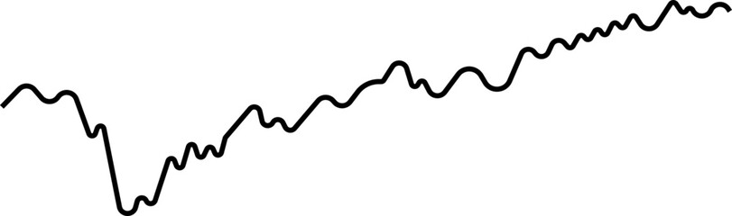 Wavy line chart with a curved path that rises, dips, and bounces along a trend route.