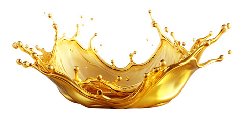 Fototapeta premium golden oil splash isolated on white background PNG. GENERATIVE AI