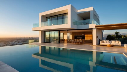 Contemporary two-storey modern minimalist penthouse with stunning architecture and elegant design elements offering panoramic city views
