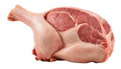 Raw whole lamb leg isolated on transparent background,epicure, muscle, preparation, bone, fat, lamb, leg, meat, sheep, cookery, cut, raw, thigh, uncooked, white, whole, chop, 43