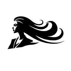 Elegant Woman Silhouette with Flowing Hair Vector