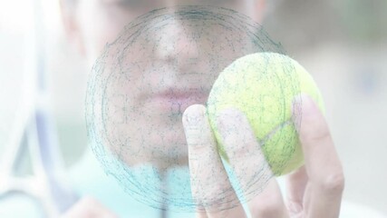 Female tennis player holding tennis ball close to camera showcasing digital technology overlay - Powered by Adobe