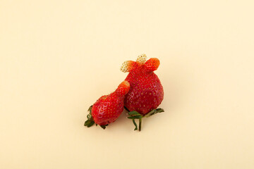 Deformed ugly strawberries of unusual shape. Latest trend - Reduce organic waste. Eating ugly...