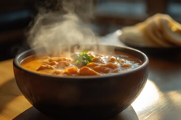 Steaming chicken tikka masala glows warmly with spices and creamy tomato sauce