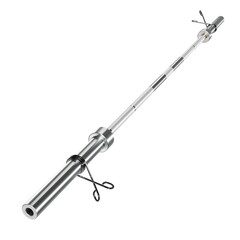 Cast Iron Barbell Straight Rod with Spring Lock, weightlifting gym equipment, side view, isolated on white background. 3D illustration