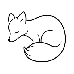fox curled sleeping elegant strokes line art vector 