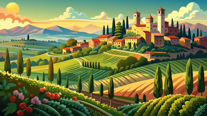 Naklejka premium Very beautiful Vineyards of San Gimignano, Tuscany, Italy