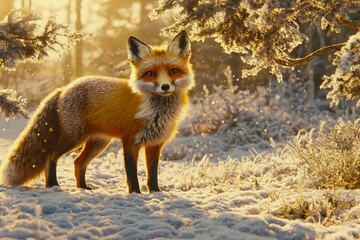 Fototapeta premium Red Fox Standing in a Snowy Winter Forest