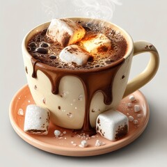Warm Hot Chocolate with Melted Marshmallows and Sugar Cubes