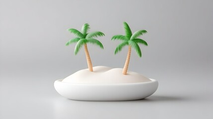 Fototapeta premium Two miniature palm trees on a small white sandy island
