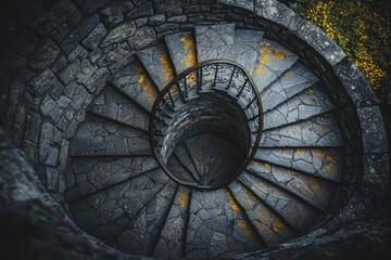 Stone Spiral Staircase Descending Into Darkness
