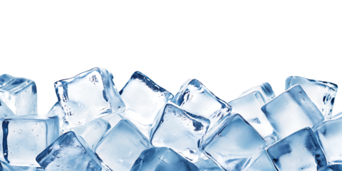 ice cubes forming a layer of frosty chunks isolated on white background PNG. GENERATIVE AI
