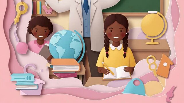 teacher with students animated illustration