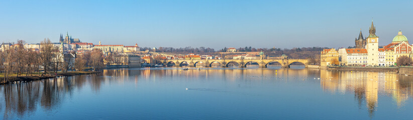 Panoramic view of old town with Charles Bridge in Prague. Czech Republic.