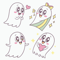 Obraz premium Kawaii Ghost Illustrations: Cute Pastel Ghosts, Love, Joy.