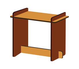 Wooden kids study table with side panels and footrest isolated on white background