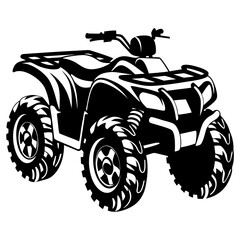 Monochrome illustration of an all terrain vehicle or quad bike on white