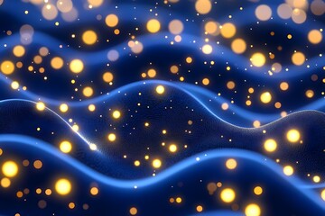 Abstract blue and gold light bokeh background with waves
