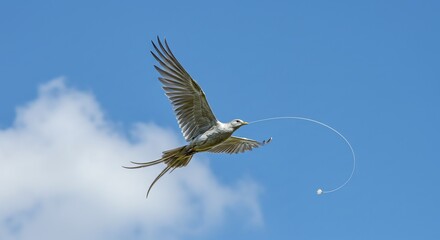 Fototapeta premium Stunning Aerial Shot of a Bird in Flight with Long Tail Feathers