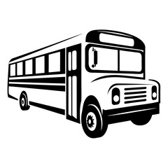 Monochrome image of a school bus featuring solid black and white fill