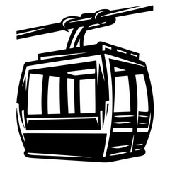 Black and white graphic of a gondola or aerial tramway car © PixelArtBox