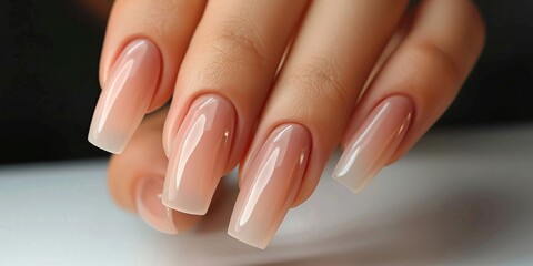 The close up picture of the finger nail of the caucasian female is polished and colour with beauty treatment, the nail technician is professional who provides nail care services and nail art. AIG51.