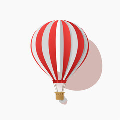 Fototapeta premium Hot air balloon in paper cut style with red stripes. Travel and explore 3d icon isolated on white background 