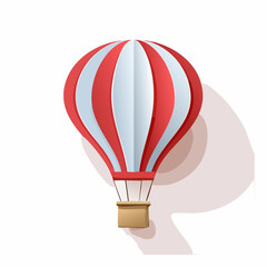 Fototapeta premium Hot air balloon in paper cut style with red stripes. Travel and explore 3d icon isolated on white background 