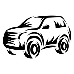 Stylized Abstract SUV Vehicle Illustration in Black and White Artwork Design