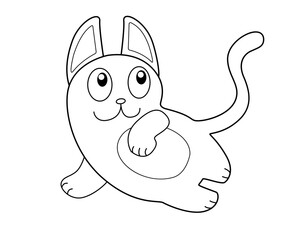 Cat. Cute, funny, children's stylized kitten. Vector linear cat coloring for kids in the style of lost kittens. Kitties. Outline. Hand drawing.	