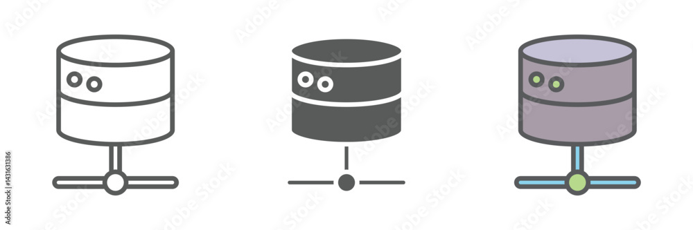Aufkleber database icons set – vector illustrations in multiple styles