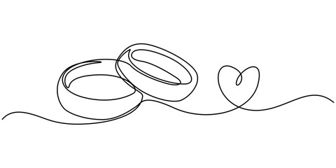 Wedding Ring Continuous Line Icon, Wedding ring line art vector illustration, Wedding Ring Web Banner with Continuous Line Icon, Wedding Ring continuous line drawing with color shapes, Wedding ring.